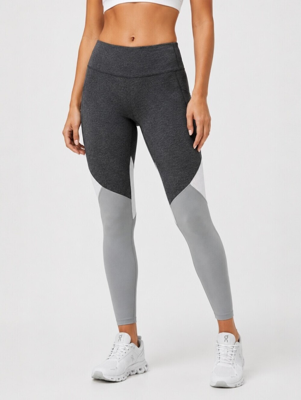 Heroine Sport High Rise Colorblock Mesh Leggings Gray White Size S USA